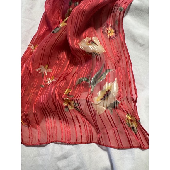 Lauren Ralph Lauren Accessories - Lauren Ralph Lauren Silk Scarf Red Floral Striped Sheer Lightweight Accessory